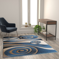 Flash Furniture ACD-RGRUL4-57-BL-GG Coterie Collection 5' x 7' Modern Circular Patterned Indoor Area Rug - Blue and Beige Olefin Fibers with Jute Backing